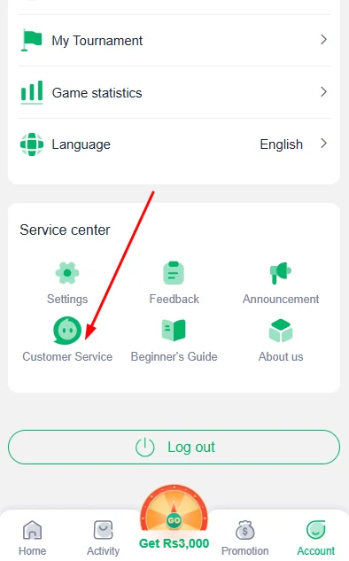 Customer Service under the Service Centre area
